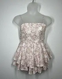 Selfie Leslie Alexandria Square Neck Tie Back Romper Small Floral Ruffled Pink