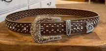 Brown Leather Western Blingy Belt. Size S/M.