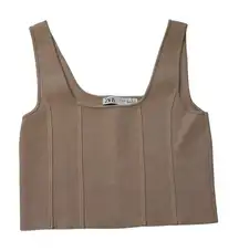 Zara Size M Corset‎ Style Crop Top Tan Square Neck Closet Staple Basic Neutral