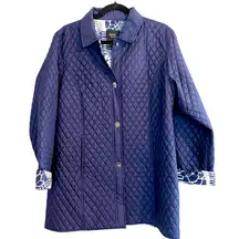 Dennis‎ Basso 100% Silk Grandma Blue Quilted Lightweight Puffer Jacket Coat M