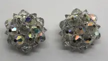 Vintage‎ 1950s Laguna Earrings Aurora Borealis Crystal Bead Clip On Silver Tone