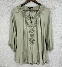 Style & Co  floral embroidered top womens small green boho cottagecore fairy gauz