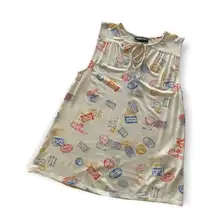 ModCloth | White Passport Stamps Travel Familiar Feeling Sleeveless Top XXS