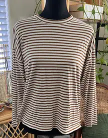 AYR French Fry Coffee & Cream Striped Long Sleeve Pima Cotton T-Shirt Top