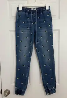 Disney Mickey Mouse All Over Print Denim Joggers XS Park Day Streetwear Lounge