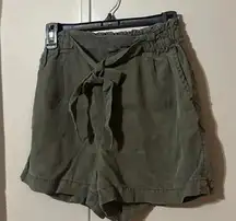 H&M High Waist Paper Bag Shorts Olive Green