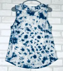 Lucky Brand Women's Tank Top Blue Tie Dye Ruffle‎ Sleeveless Summer Size Small