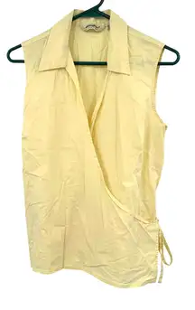 Eddie Bauer Size Large Sleeveless Wrap Blouse Top Shirt‎ Yellow Cotton Blend