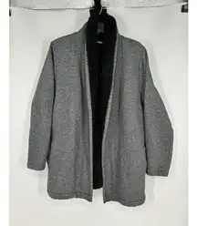 LL Bean Sherpa Lined Cardigan Sweater Jacket Open Front Pockets Long Sleeve Sz M