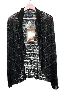 Susan Graver black Lace cardigan metallic embellishment open duster blazer S