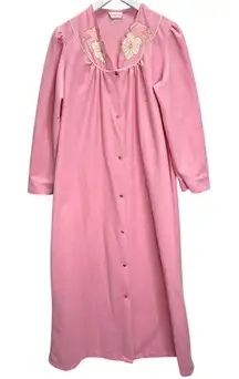 Vintage Carriage Court Fleece Snap Button Night Gown Pink Size S Floral Pocket