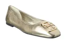 NWOT, Tory Burch Gold Metallic Square Toe Double T Logo Ballet Flats, Sz 6