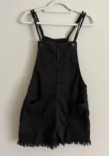 Aerie Black Denim Double Strap Shortalls Romper Size M NWT Fringe Hem 2” Inseam