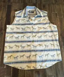 Wrangler pearl snap western horse print button down vest size xl