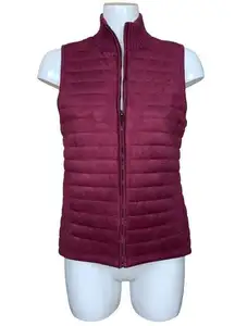 Quilted Faux-Suede Zip Front Sweater Vest Small