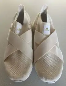 Adidas women’s size 9 1/2 ultra boost DNA slip on wonder white Gold Metallic