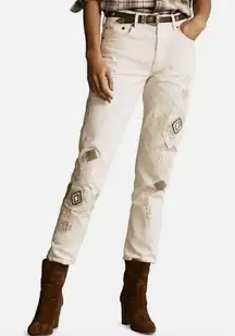 NWT POLO Ralph Lauren Avery Boyfriend Jean In Beaded Ivory Size 34
