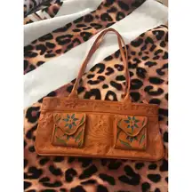 Brown Paraguay hand-tooled floral leather purse hand tote shoulder purse cute