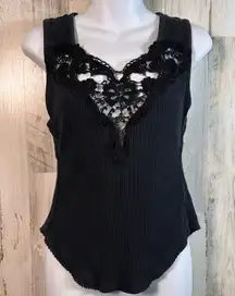 Free People Tank L | Lace Open Back Tank | New Romantics Whimsy Goth | MSRP $48
