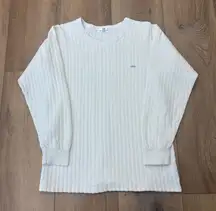 VTG 🌟BALENCIAGA🌟 LOGO LONG SLEEVE RIBBED CREW NECK KNIT TOP OFF WHITE SZ XS