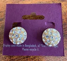 Vintage Rhinestone Pave' Gold Tone Button Clip Earrings