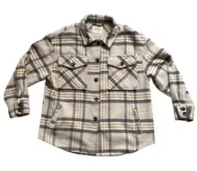 Ashley by 26 International Plaid Shacket Jacket Coat Beige Gray Wool Blend L