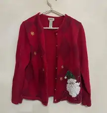 Vintage Red Christmas Sweater Cardigan Santa