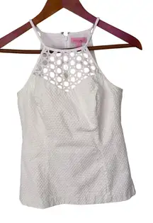 Lilly Pulitzer Larina Halter Top Crochet Eyelet Size 0 White Preppy Coastal