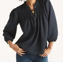 Women's Nautica  Navy Lace-Up Pintuck Blouse