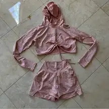 Gymshark  Like New Pink Camo Hoodie and Shorts Set