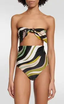 Emilio Pucci NWT Fiamme Bandeau Bikini Top & Bottoms FULL SET Green Multi