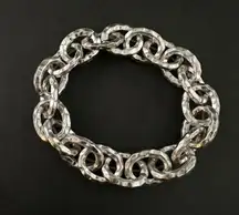 Silver Tone Chunky Stretch Bracelet Large Links Bold Runway Retro Vintage Style