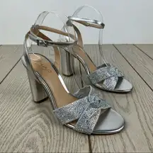 Jewel Badgley Mischka Gem Nicoline Evening Sandals 8.5M Metallic Silver