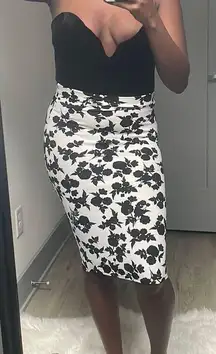 Black And White Floral Midi Skirt