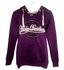 Harley Davidson Purple V-Neck Pullover Hoodie Womens XS Concord NC Thumbholes