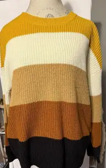 Colorblock Women's Sweater in Mustard, Cream, and Black