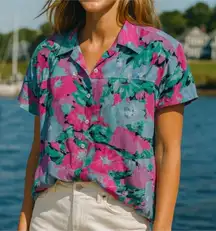 Jen's Pirate Booty Earth Floral Short Sleeve Top Size M