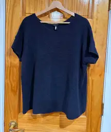 Eileen Fisher Organic Cotton Linen Knit Short Sleeve Top Navy