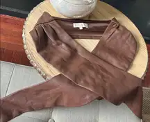 Meshski Brown Faux Leather Tie Front Strapless Bandeau Top Size Medium