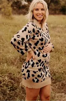 Mishay Bubble Sleeve Sweater Dress – Tan Leopard_Womens_Small