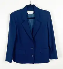 CARLISLE 100% Wool Navy Textured Lined Long Sleeves Two Button Blazer, Size 4