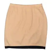💖 St. John Collection Camel Brown Knit Mini Skirt with Contrasting Black Hem
