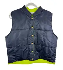 Marisa Christina Black Nylon Chartreuse Yellow Fleece Reversible Snap Up Vest XL