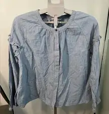 Madewell Denim Collarless Ruffle-Sleeve Shirt‎ Size Large B12