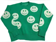 90s Revival Happy Face Green‎ Knit Sweater Size Large 90s Girlycore Kidcore