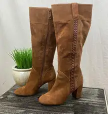 Kensie Brown Suede Bernadette Block Heel Side Zip Knee High Boots 8