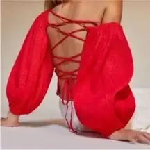 Urban Outfitters NWT square neck balloon sleeves tie back top.  Size: S