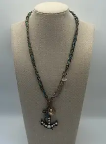 Betsey Johnson Blue Anchor Charm Y2K Necklace Rhinestone‎ Nautical