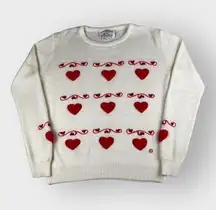 Cream & Red Vintage Cynles Embroidered Heart Sweater Size XL