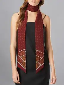 NEW Helen Kamenski Janis Silk De Chine Long Scarf In Sumac Mix Academia Dainty
